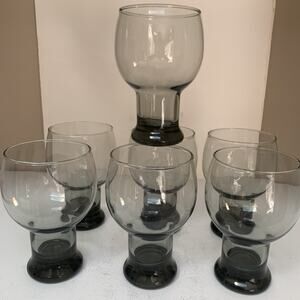 VTG Libbey Stax Glass Goblets Set of 7 Smoke Gray Water Beer Glasses